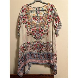 Light Weight Johnny Was Tunic Top 100% Cupra Polyester Sz. 1X Floral Sharktooth